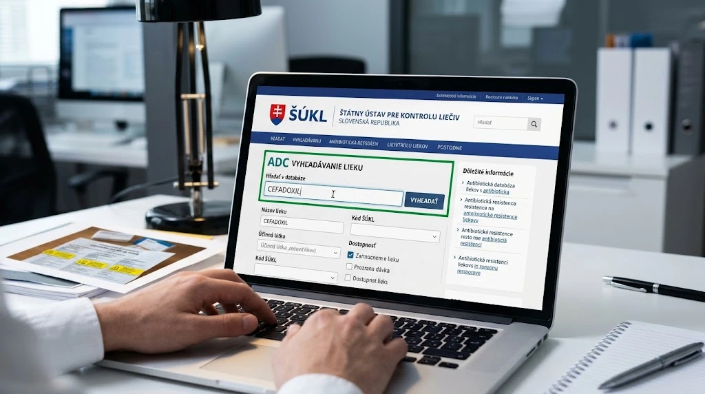 Vyhľadávanie lieku v databáze ADC na webe Štátneho ústavu pre kontrolu liečiv